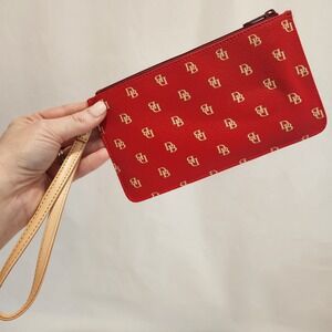 Dooney & Bourke Red Monogram Wristlet Clutch Bag with Leather Strap